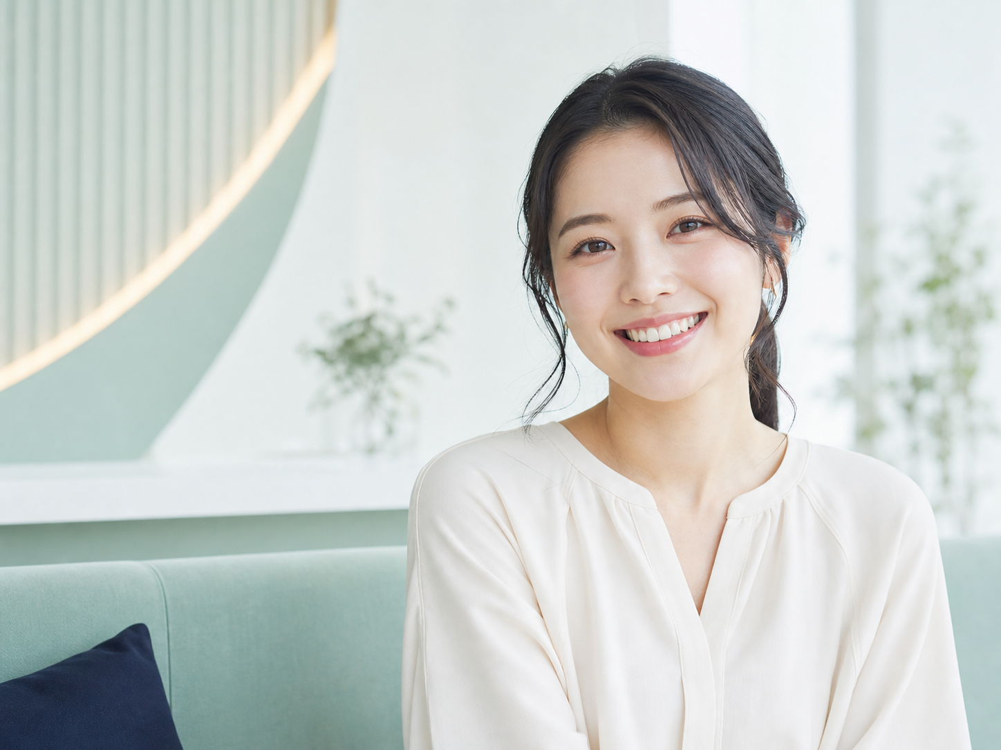 健康的な笑顔の日本人女性とデンタルケアイメージ